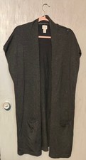 Chicos SWEATER Vest POCKETS HEATHER GRAY Size 2 Open Front NWOT