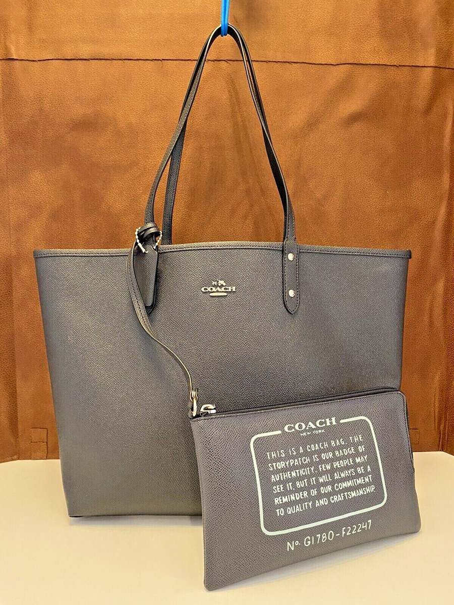 COACH F22247 WILD PLAID REVERSIBLE CITY TOTE & POUCH in BLUE