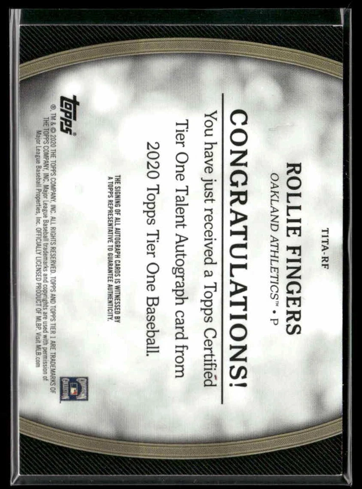 2020 Topps Tier One - Talent Autographs Silver Ink #T1TA-RF Rollie Fingers #/10 - Image 2 of 2
