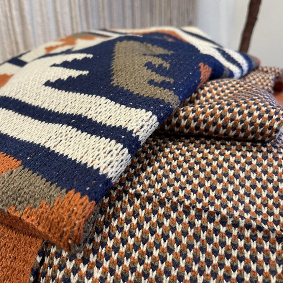 NEW Anthropologie Boho Tassled Geometric Aztec Throw Blanket Bedding - 80" x 60" - Image 4 of 4