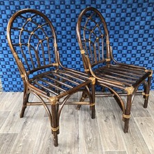 Ancienne Paire De Chaises Vintage En Rotin Ton Foncé H 94 L 54 l 46 Cm