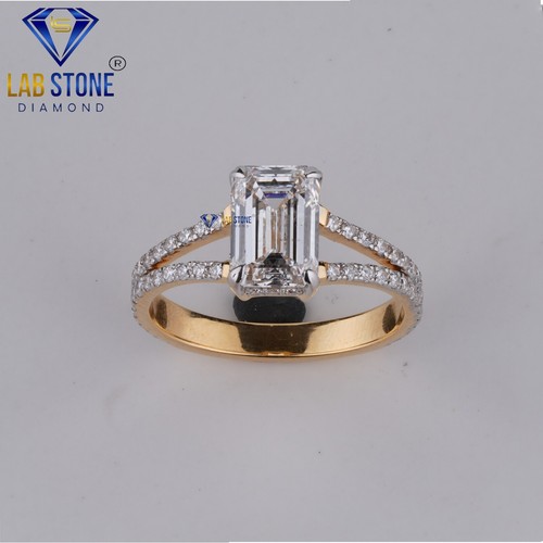 2.12 TCW Emerald & Round Cut Labgrown Diamond Ring 925 silver Labstone - Picture 4 of 4