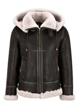 Ladies B3 Bomber Classic WW2 Sheepskin Jacket Detachable Hood Shearling Jacket