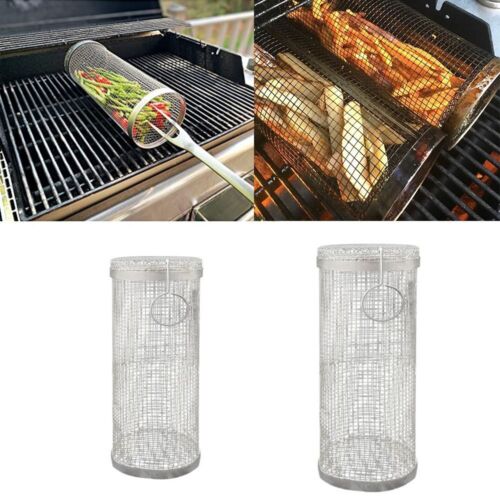 Zylindrischer Grillkorb 360 Grad Design Grillkorb Rollender Edelstahl BBQ Grill√ - Bild 3 von 20