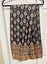 Vtg Adrienne Landau Studio Silk Scarf Paisley  Black  Brown Earth Tones 11"x 53"