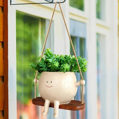 Flower Pot Wall Planter Swing Face Planter PotResin Smiling Face Planter Creativ