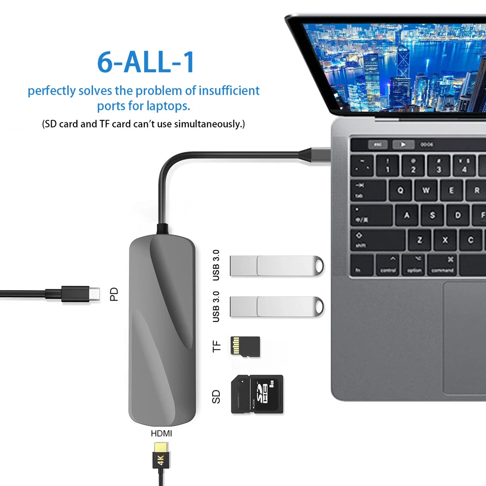 65W PD Charge 4K HDMI USB Type C Hub Adapter SD TF Card Reader For MacBook Pro - Image 4 of 4