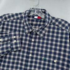 Vintage Tommy Hilfiger Shirt Mens XL Navy Plaid Tartan Button Up Crest 90s