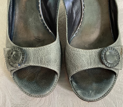 Cole Haan Peep Toe Slingback Platform Wedges 10B Blue Leather, Wood Wedge - Picture 9 of 11