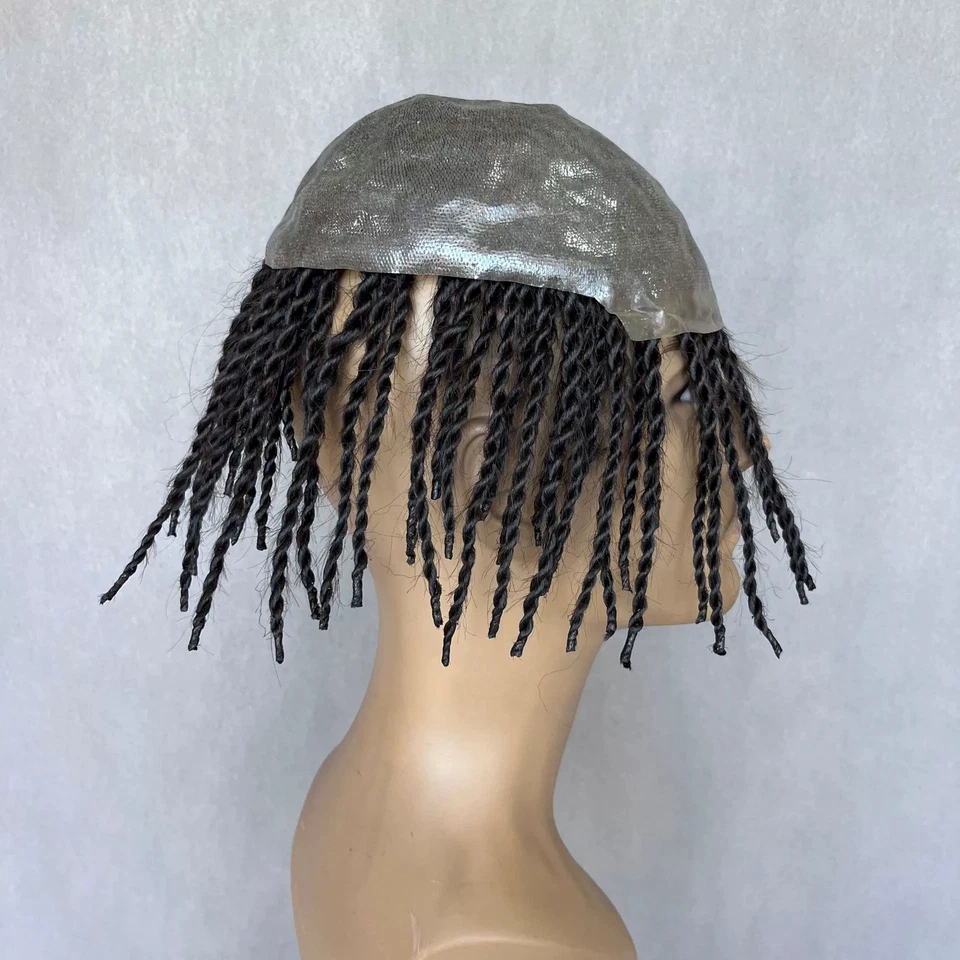 Peluca de cabello humano trenzado trenzado negro África 8"x10" 100 % cabello Remy Foto 3 de 4