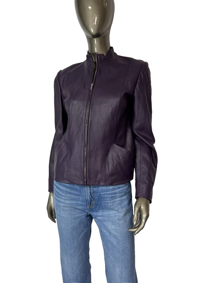 Chaqueta Pendleton para mujer talla pequeña de cuero púrpura con cremallera completa Foto 2 de 4