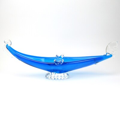 Murano Glas Aschenbecher GONDEL Blau Venetian Glass Ashtray Vintage Design Italy