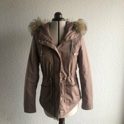 ღ NEW stylish winter parka coat by Clockhouse C&A size 34 nude beige hood