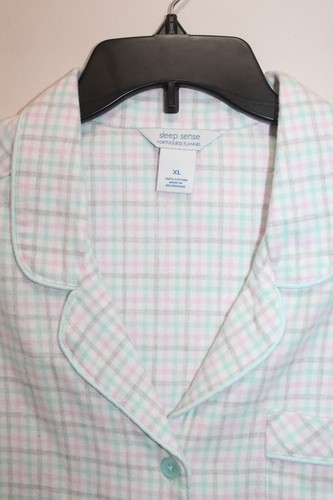 SLEEP SENSE SLEEP & LOUNGE FLANNEL PAJAMA TOP 100% COTTON BUTTON-UP CHECKERED XL - Picture 2 of 4