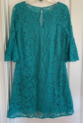 Julian Taylor New York Women's Teal Lace Fit Flare Dress Size 8 Bell  Sleeves | eBay
