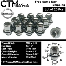 20 Chrome Nissan Infiniti 12x1.25 OEM Factory Style Mag Type Replacement Lug Nut