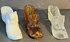 3 VTG FENTON GLASS SHOES AMBER CLEAR & MILK GLASS CAT HEAD DAISY BUTTON PATTERN