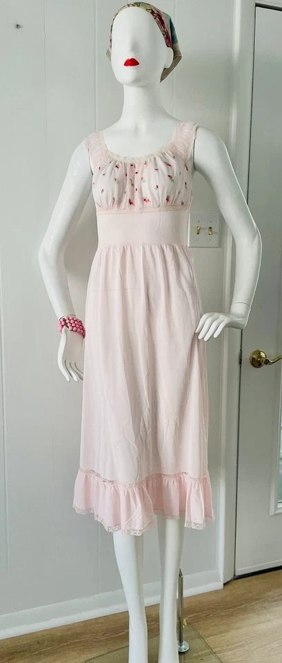 Vestido sin mangas vintage de lechera de nailon SEAMPRUFE años 50 S 34 ❤️ Camisón 🍒 Foto 4 de 4