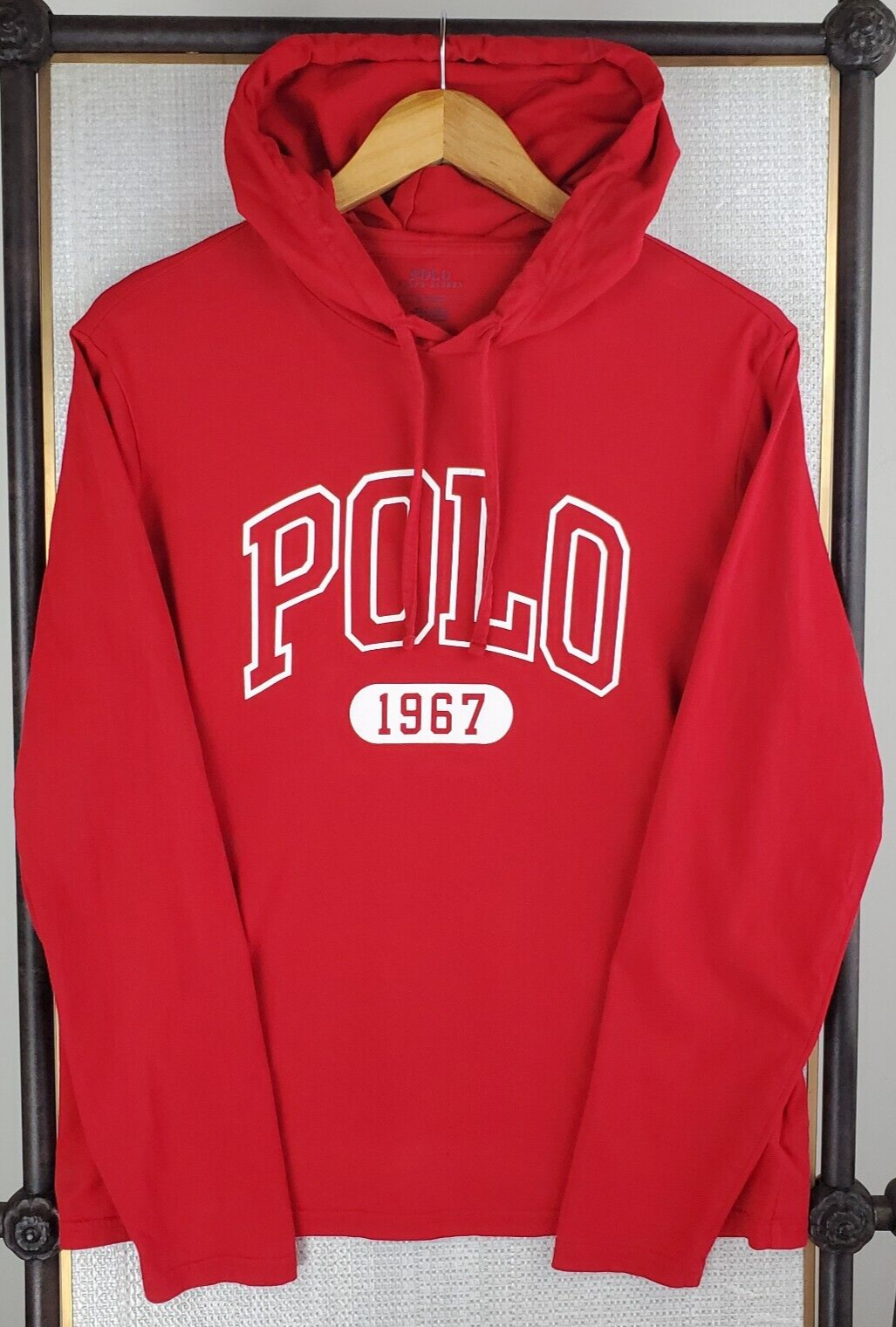 PONY POLO RALPH LAUREN taglia media t shirt uomo peso estivo rosso felpa con cappuccio cotone 1967