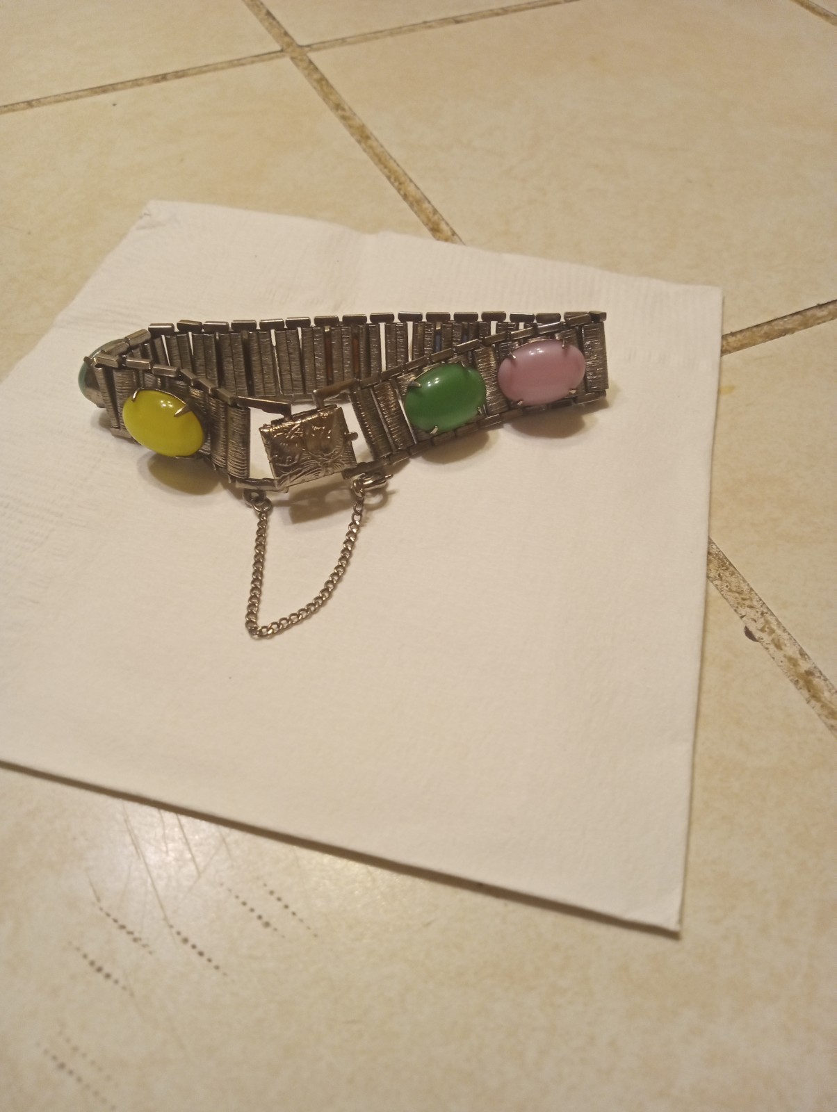 Vintage Sarah Cov Coventry Silver Tone Bracelet with Multi-Color Cabochons