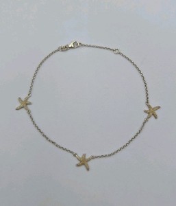 Vtg Sterling Silver Textured Starfish Rolo Chain Lobster Clasp 925 Anklet Adj.