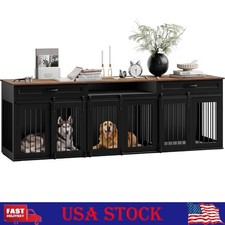94 Inch Double Dog Crate Furniture, Indoor Dog Kennel TV Stand with 2 Drawers