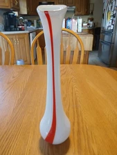 Art Glass Vase Hand Blown Red And White Swirl