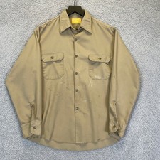 Vintage Sears Perma-Prest 70's Work Button Up Shirt Men's Medium Tan Pockets