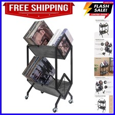 Vinyl Record Storage Holder with Wheels, 2-Tier Record Holder 160-200 LP with...