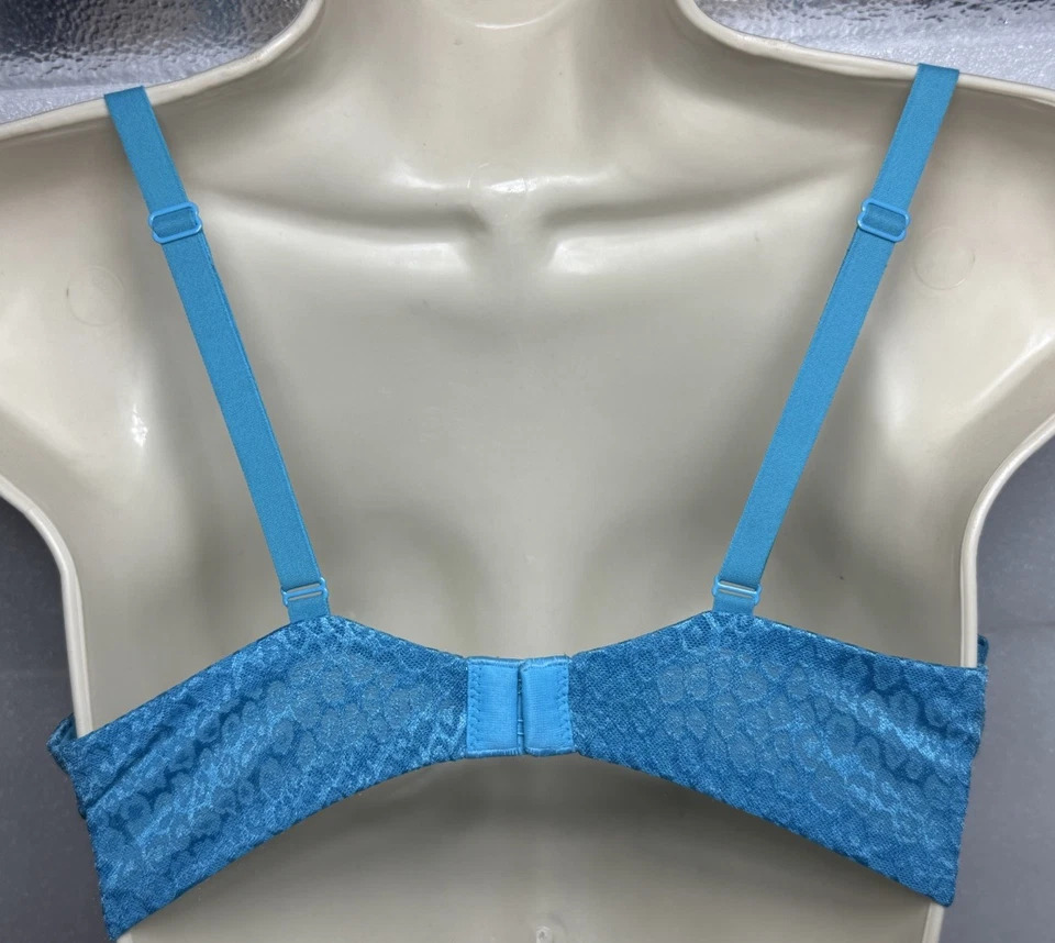 36D Teal Victoria Secret Push Up Bra Wear Everywhere Super Push-Up Cheetah Print - Image 4 of 4