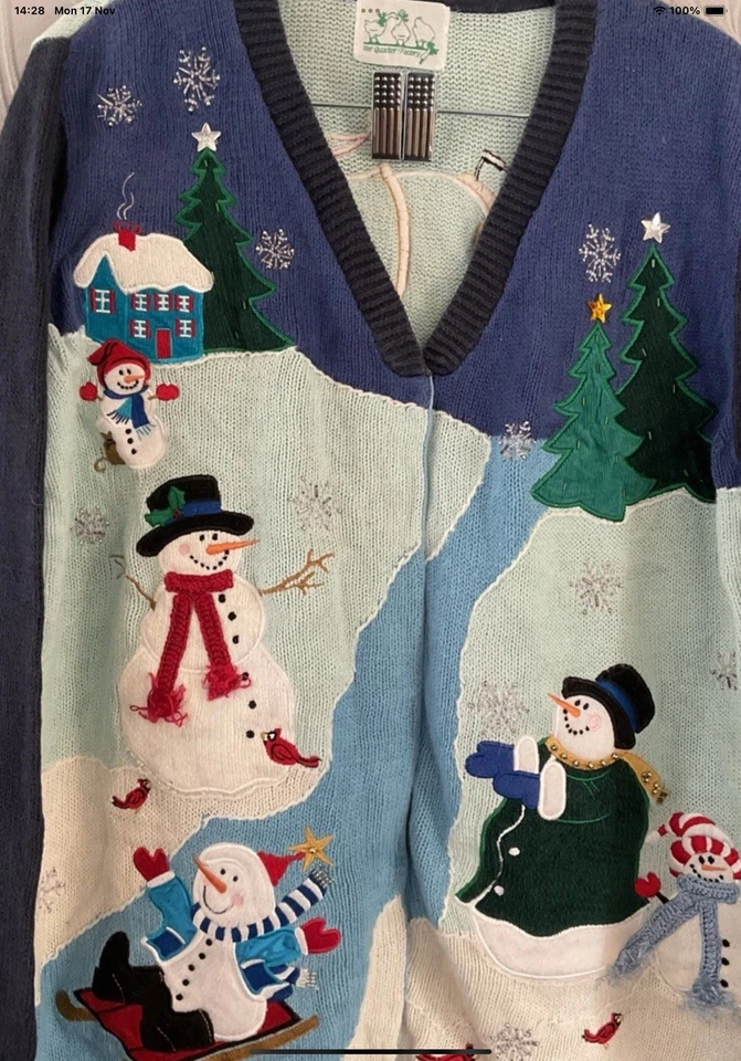 VTG 90s The Quacker Factory Christmas Sweater Cardigan Women's M double sided - Image 3 of 4