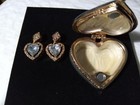 heart shape pill box and matching earrings new aquamarine march birthstone  — photo 2