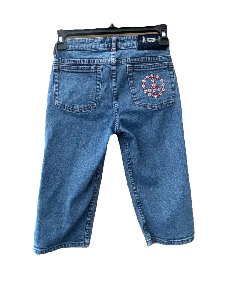 LEI Girls 10 Capri Jeans Contrasting Red Stitching  Vintage Y2K Flower Power - Image 3 of 4