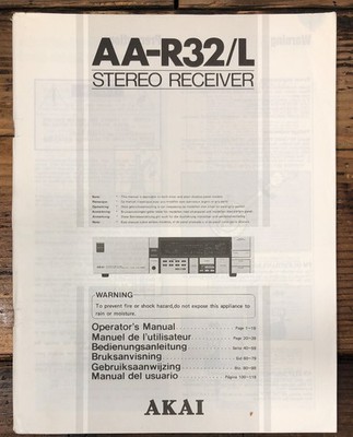 Akai AA-R32 AA-R32L Receiver Owners / User Manual *Original*