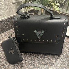 $219 Valentino Orlandi Handbag Black Vegan Le...
