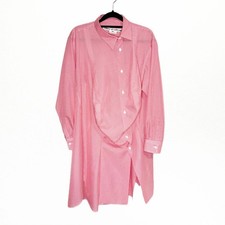 USED COMME DES GARCONS 2025AW GINGHAM CHECK WAVY LONG SHIRT, RED X WHITE, SIZE