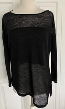 ALICE + OLIVIA Black Linen Semi Sheer Asymmetrical Hem Top S/P