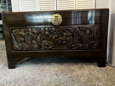 Early 20th Century Asian Camphor Wood Carved Hope Chest Or Trunk