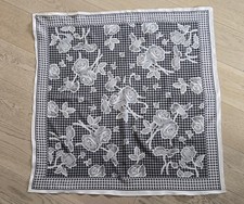 Vintage Black  White Floral Flower Italian Scarf 30" Square  EUC