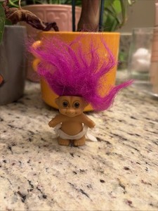 Vintage Russ Troll 2” + height of Purple Hair Brown Eyes diaper baby #18345 90s