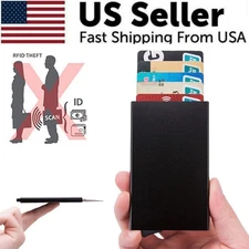 RFID Blocking Slim Wallet Metal Credit Card Holder Pop Up Minimalist Hard Shell