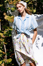 Vintage 50s 60s Embroidered Boho Peasant Floral Skirt - White - Sz Medium