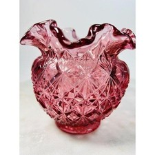 Vtg Fenton Purple Amethyst Vase Ruffled Rim Star Diamond Crimped