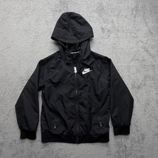 Nike Jacket Youth 6 Black Hooded Windbreaker Full Zip Swoosh Logo Lightweight