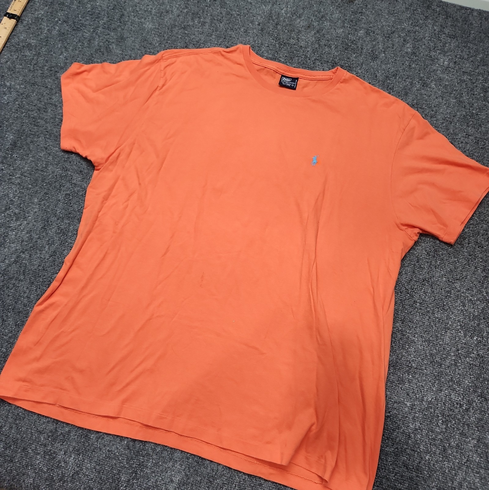Vintage Polo Ralph Lauren T Shirt Men XXL Orange Logo Stretch Tee of USA Fabric