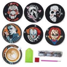 6 PCS Diamond Painting Coasters Kits with Holder Horror Halloween, DIY Horr6PS