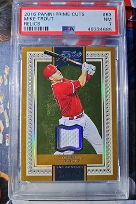 SP MIKE TROUT 2016 PANINI PRIME CUTS SILVER HOLO #/D PSA 7 PATCH RELIC JERSEY
