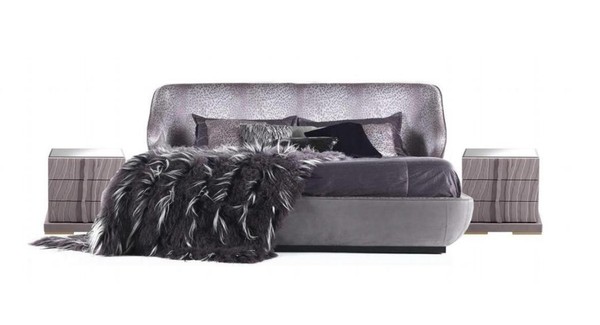 Graues Schlafzimmer Set Bett 2X Nachttische Designer Doppelbett Holz 3Tlg-image
