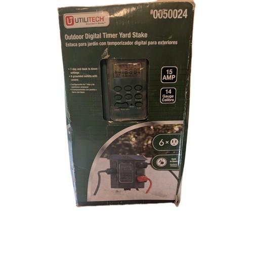 Utilitech Outdoor Heavy Duty Digital Timer Yard Stake 6 outlet Used in Box 15amp