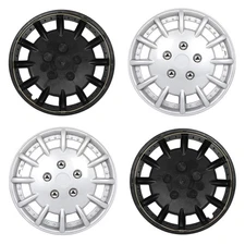 Set of 4 Silver Wheel Hub Caps with Snap-On Retention Rings For 14 inch Tires